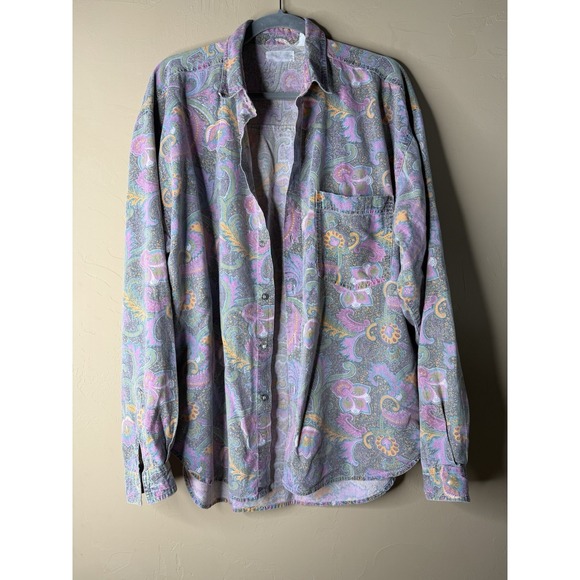 Vtg Mens Paisley Lavendar Long Sleeve Men's Button Up XL - Picture 1 of 4
